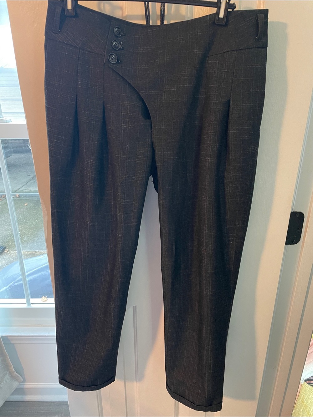 Anthropologie Charcoal Windowpane Dress Pants - Classic Tailored Fit